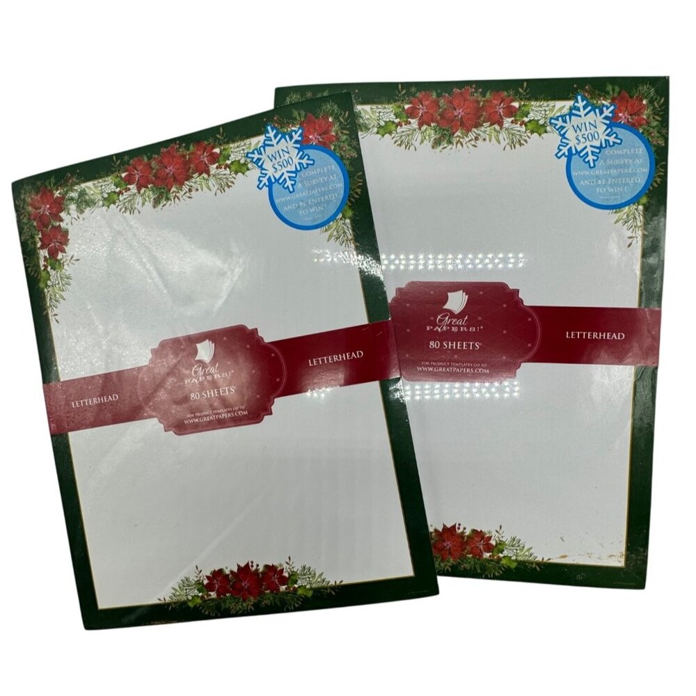 Christmas-Themed Letterhead 80 Sheets Pack By Great Papers 2 Packs READ